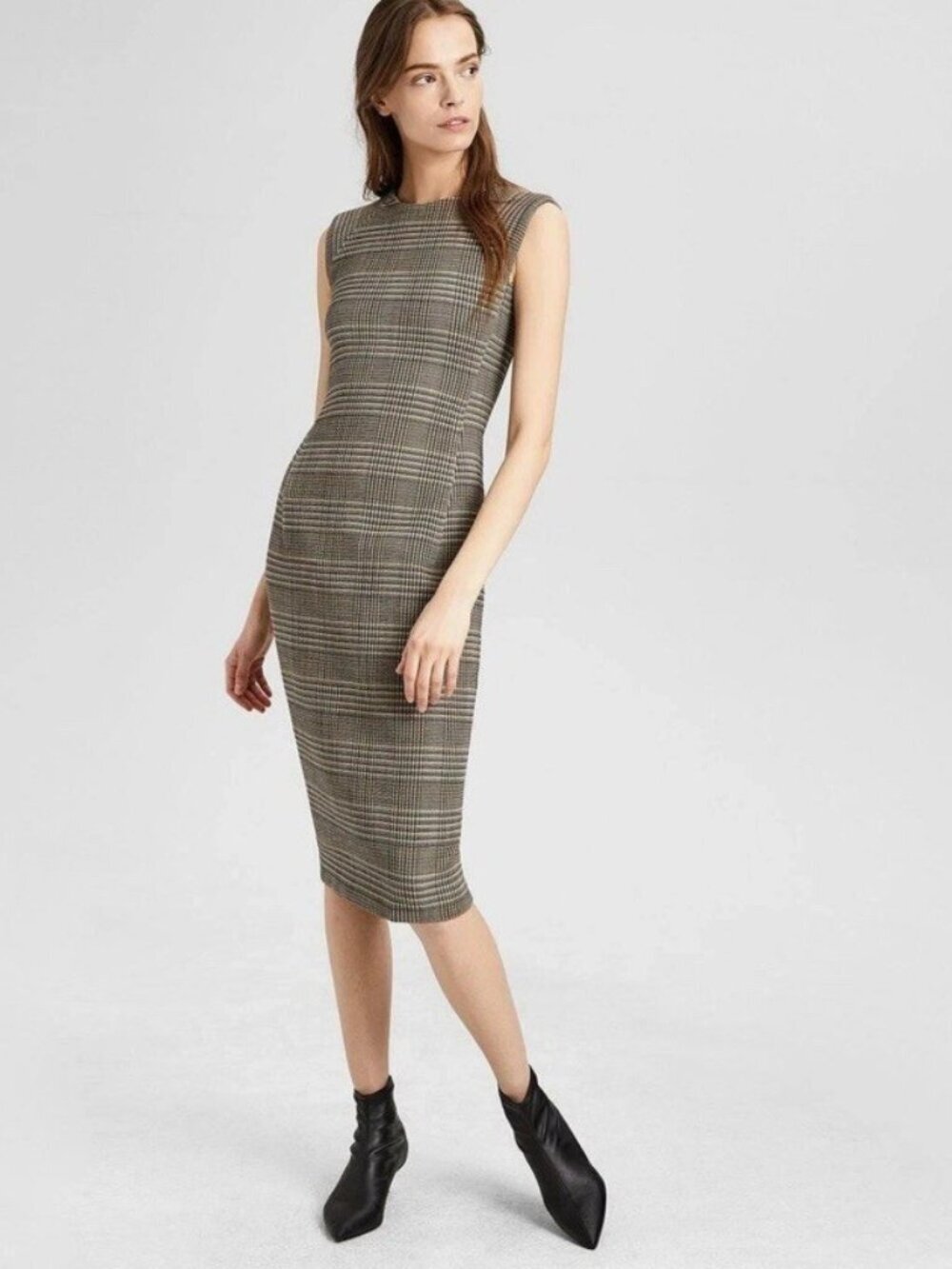 Theory Size 6 Power Wool Plaid Midi Dress Career Academia